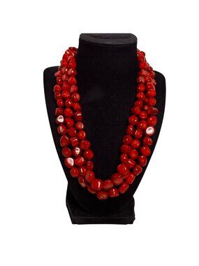 Lucas Lameth Triple Strand Red Coral Necklace With Sterling Silver Clasp (6318)